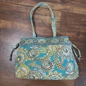 Vera Bradley Shoulder Bag Tote Purse Peacock Floral Paisley Green Blue Quilted